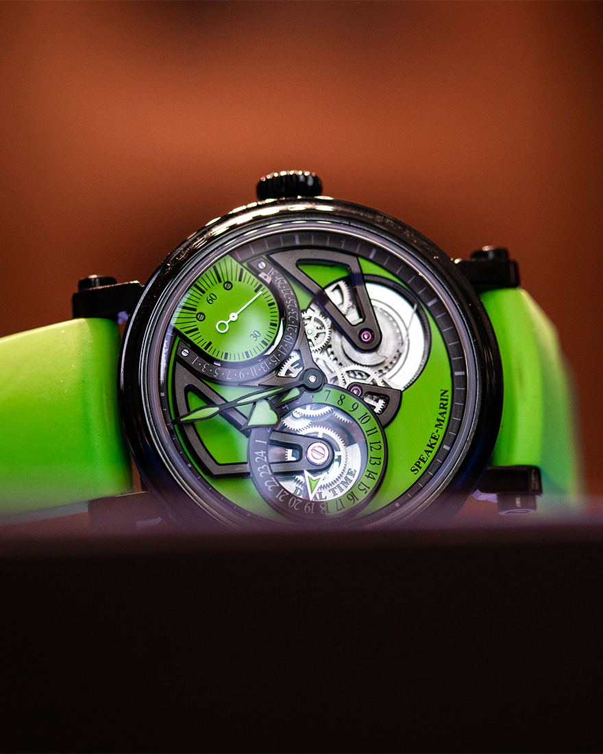 Speake-Marin Openworked Dual Time Lime 38mm (In-stock - Ships Now)