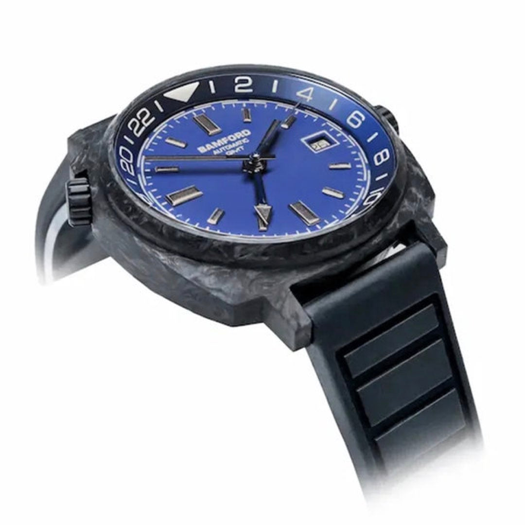 Bamford London GMT Forged Carbon Deep Rich Dark Blue with Silver Accents (In-stock - Ships Now)